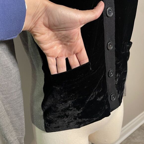 J Crew Cardigan Sweater Harlow Gray Black Merino Wool Velvet Button Front Sz XS - Picture 4 of 11